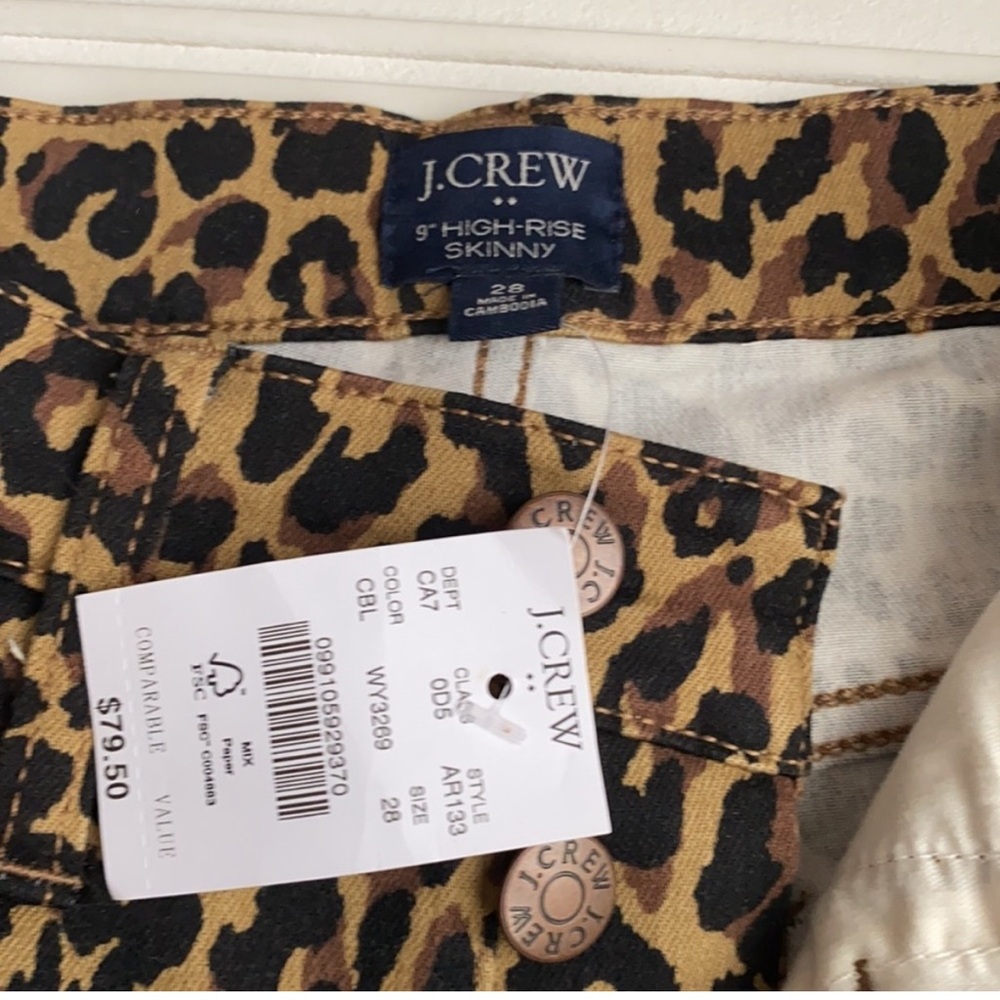 NWT J. Crew 9” High Rise Leopard Print Skinny Jeans Size 28 - Picture 5 of 7